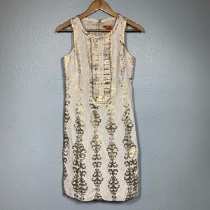 TORY BURCH NEW Maggie Gold Foil Jaquard Dress Sz 2